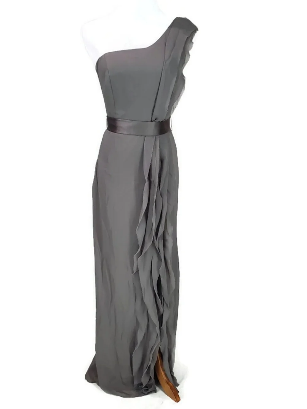 White by Vera Wang One Shoulder Ruffle Gown Dress Bridesmaid Wedding Gray Sz 2 - Picture 2 of 13